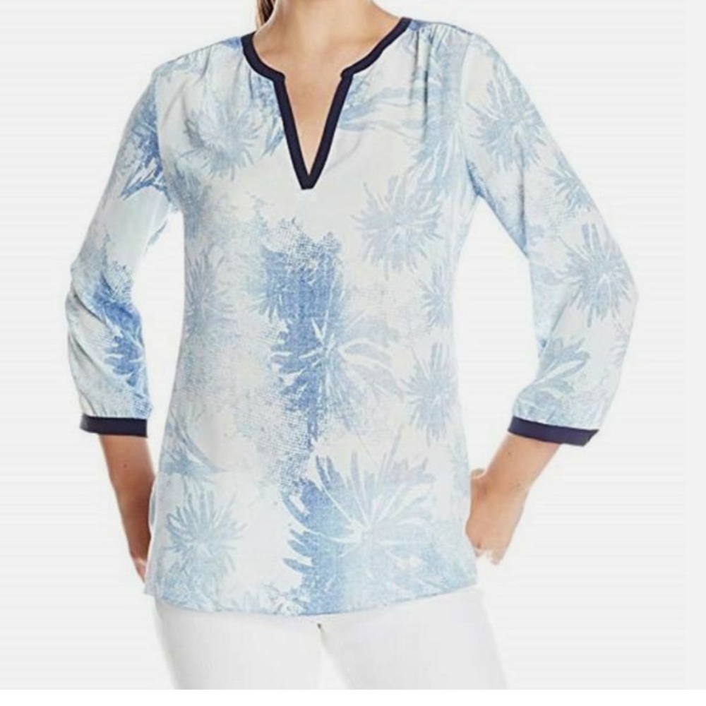 NYDJ Women's‎ Blue Floral Printed Tunic Top S